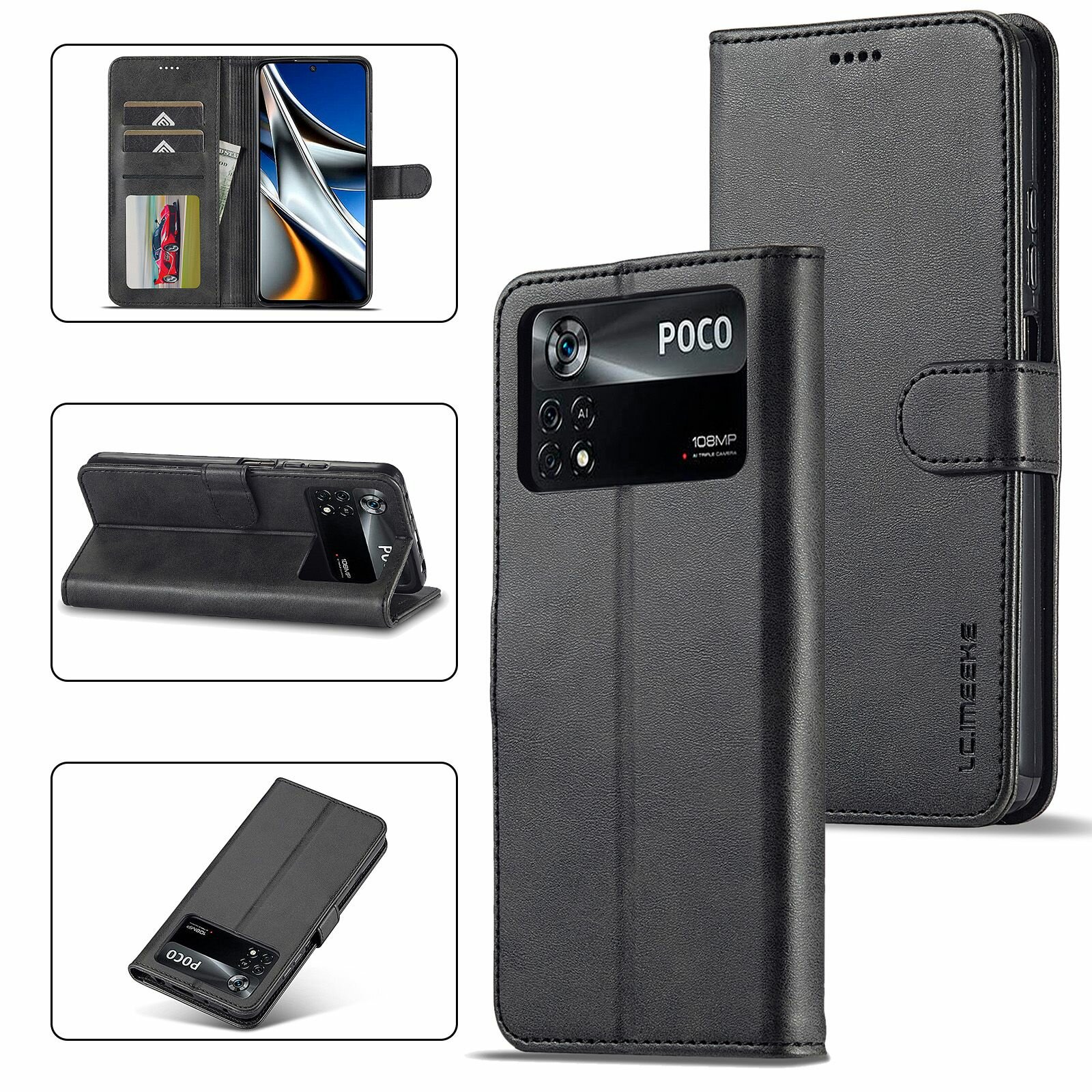 Картинки LCIMEEKE Кожаный книжка чехол для Xiaomi Poco M4 Pro 4G / Сяоми Поко М4 Про 4Г с визитницей из экокожи
