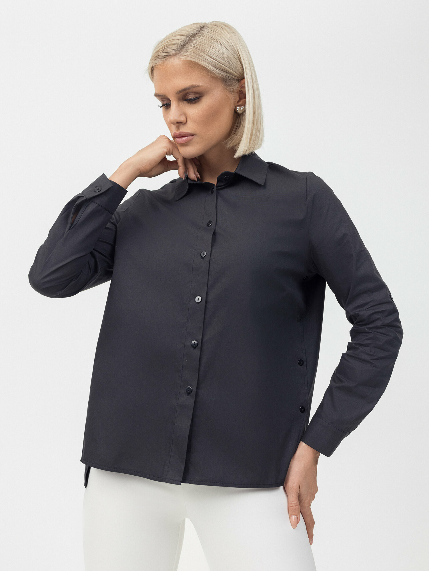 Рубашка Cosagach, oversize, женская, хлопок/эластан, оверсайз, черная, без карманов — фото 1