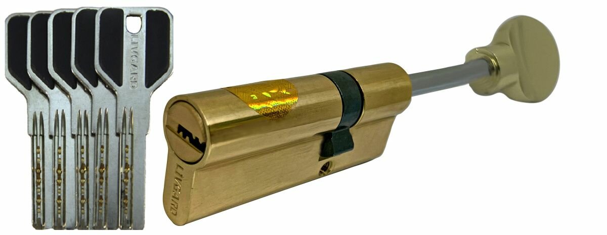 Цилиндровый механизм (личинка) с длинным штоком Livgard S 30/65 (25+10+60). Вертушка в комплекте. цвет: Золото