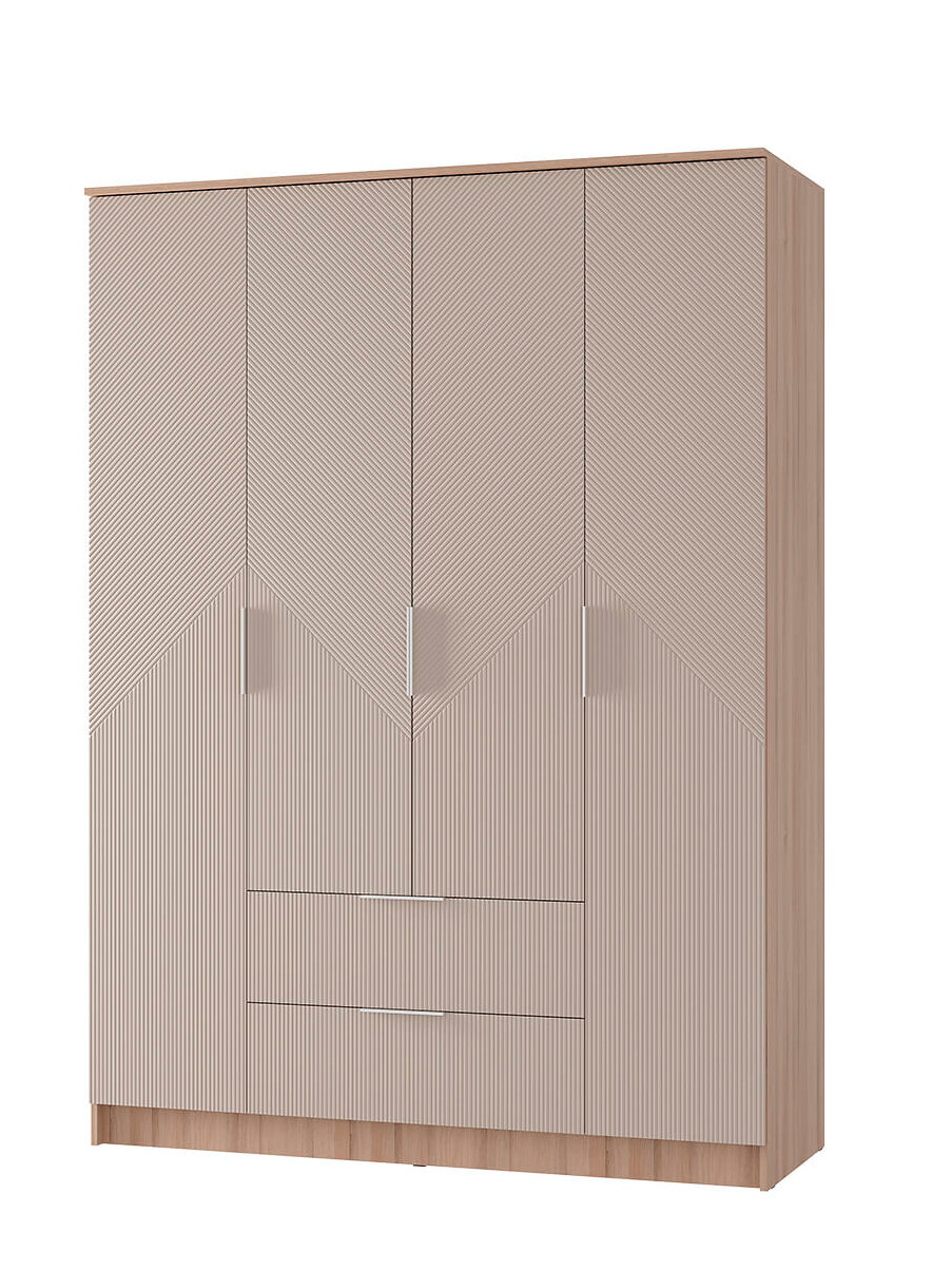 Шкаф распашной в спальню с ящиками, полками и штангой для одежды "Эмилия" 160х61х222 см, ЛДСП/МДФ (дуб смоки/айриш) — фото 1