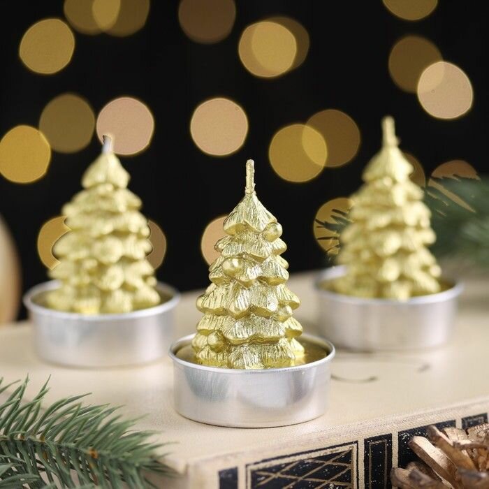 Свечи Дарим Красиво "Елка золотая", новогодние, 4х6 см, 3 шт
