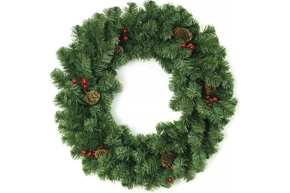 Венок MOROZCO Новогодний-16 зеленый с шишками и ягодами ПВХ ВН-16