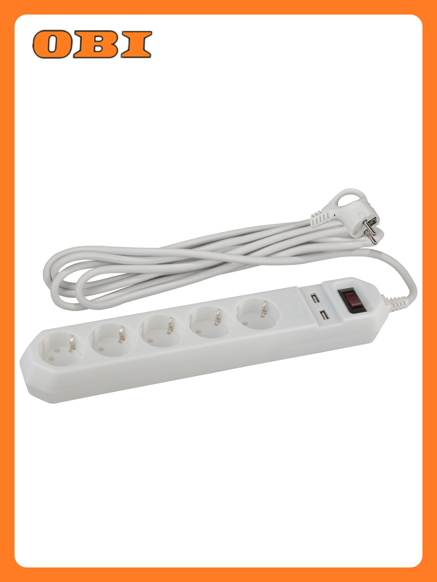 Сетевой фильтр ЭРА USF-5es-1.5m-USB-W с базовой защитой с заземлением с выключат