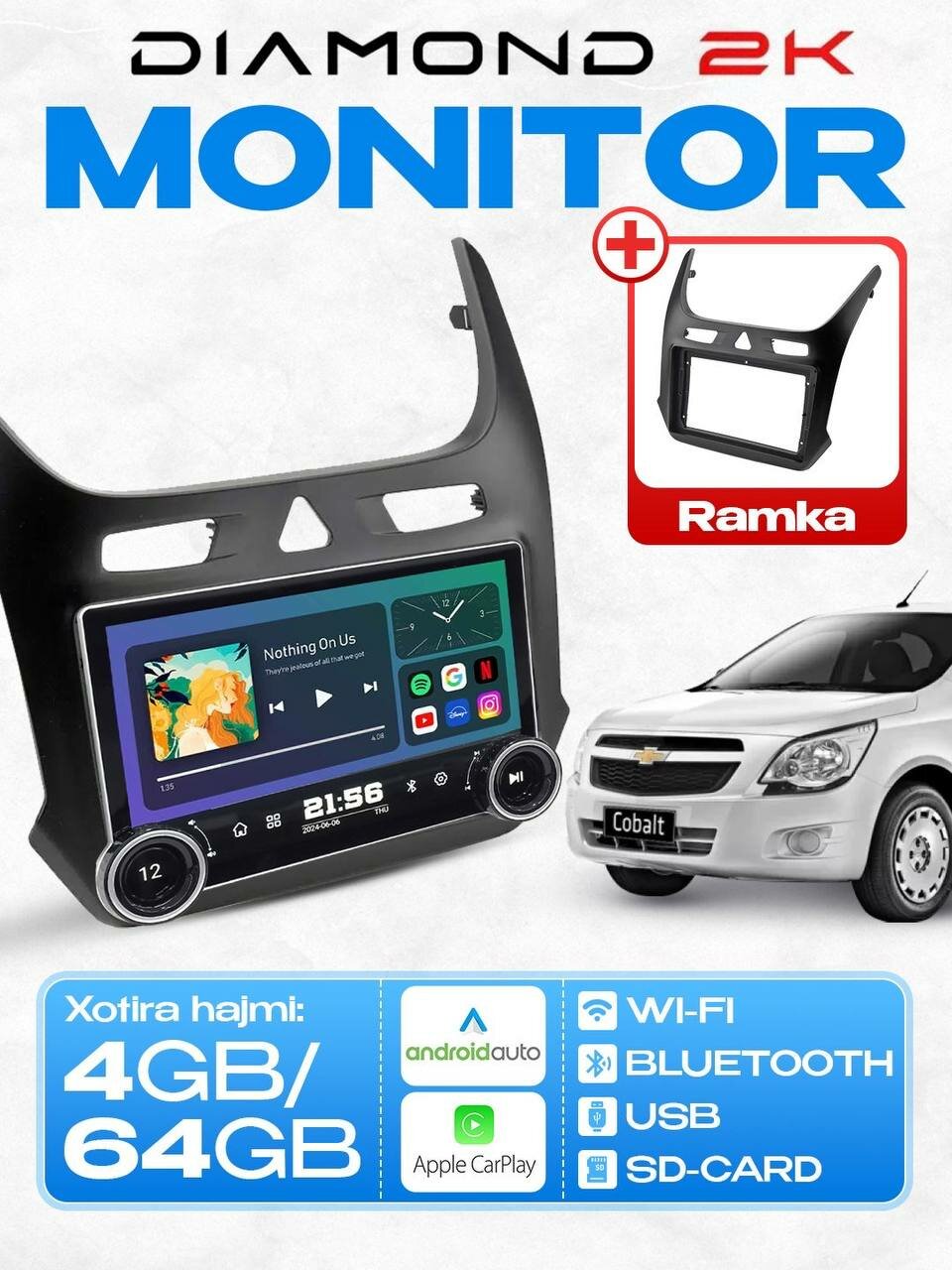 Автомонитор DIAMOND 2k 4/64, для Lacetti/Gentra, 11,8 диагональ, 2К разрешение