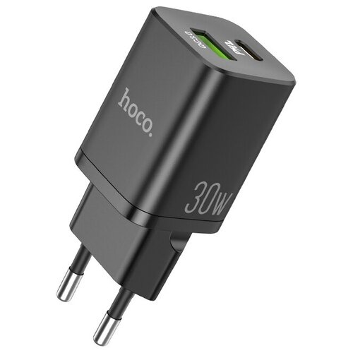 фото Ультраскоростное зарядное устройство hoco n13 pd 30ватт +qc3.0 c двумя портами( usb +type-c), 3a, 30 ватт. цвет- чёрный