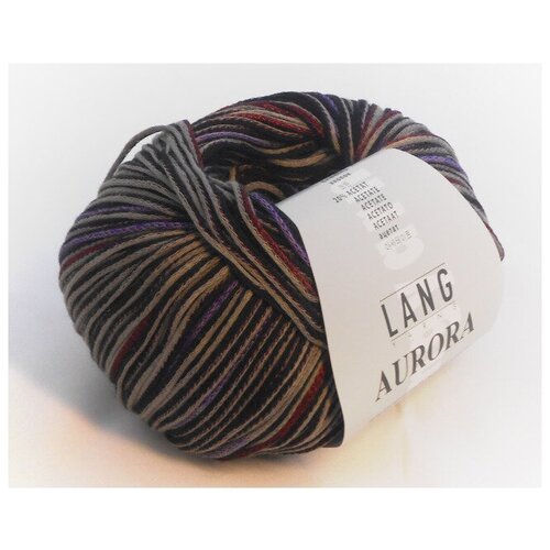 Пряжа Aurora Lang Yarns(Аурора), цвет 0046 черный-бежевый-коричневый-фиолетовый, 50гр/130м, 80%хлопок, 20%ацетат, 1 моток.