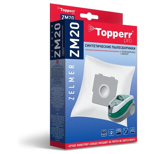 Пылесборники синтетические Topperr ZM 20 4шт + 1 фильтр пылесборники topperr bs 20 3л