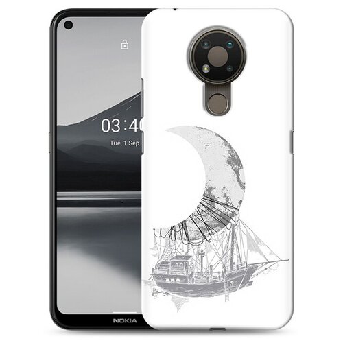 Чехол задняя-панель-накладка-бампер MyPads черно белый корабль полумесяц для Nokia 3.4 противоударный