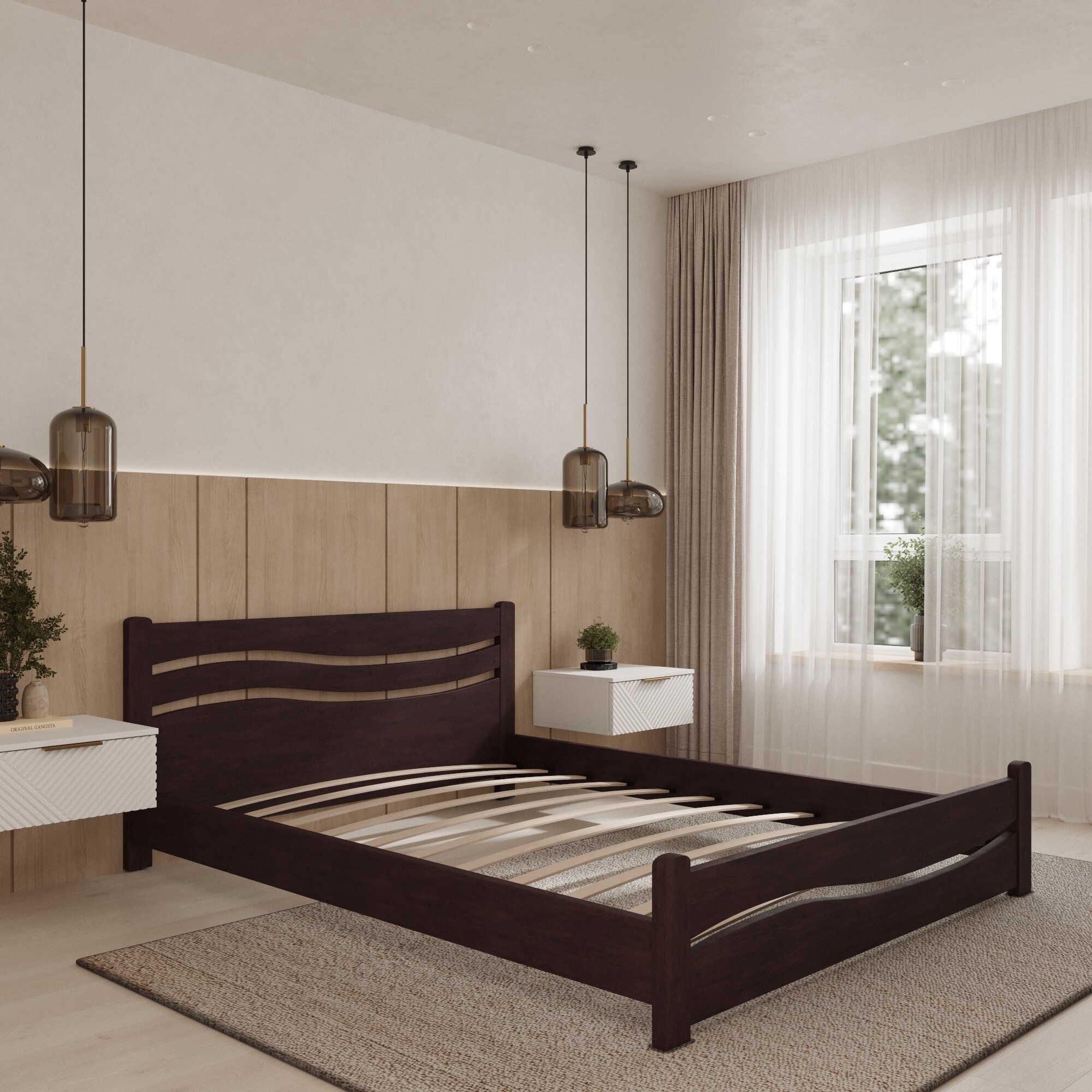 Двуспальная кровать Кровать деревянная Волна 120*200, 120х200 см, ММК-Древ