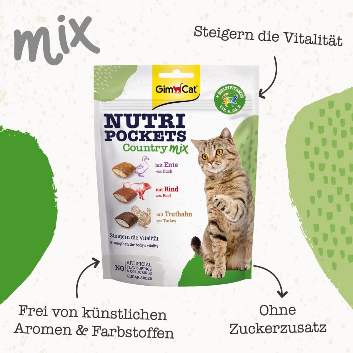 GimCat Nutri Pockets Country Mix лакомство для кошек подушечки с уткой, говядиной и индюком, 150 г - фотография № 2