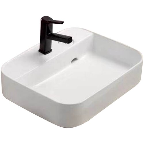 Раковина накладная в ванную, прямоугольная, белая, без перелива, с донным клапаном