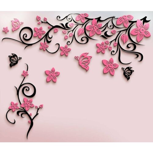 Моющиеся виниловые фотообои Цветущая розовая ветвь и черная бабочка, 300х260 см моющиеся виниловые фотообои grandpik цветущая розовая ветвь и черная бабочка 280х200 см