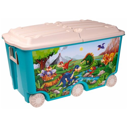 Ящик для игрушек на колесах с декором, 66,5л цвет голубой, 685х395х385мм, Бытпласт, 431385102