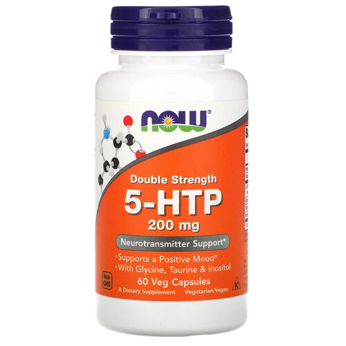 Капсулы NOW 5-HTP Double Strength 200 мг, 70 г, 60 мл, 200 мг, 60 шт.