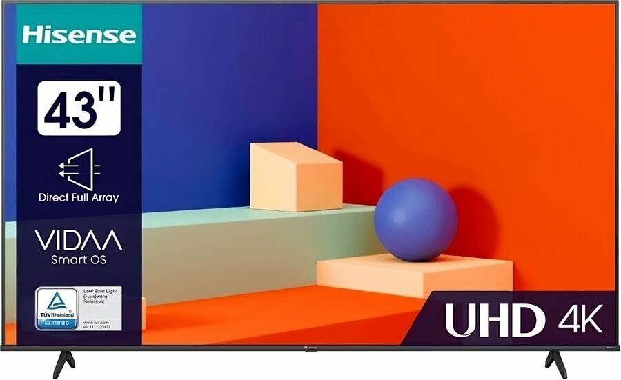 43" Телевизор Hisense 43A6K, DLED, 4K Ultra HD, черный, смарт ТВ, VIDAA