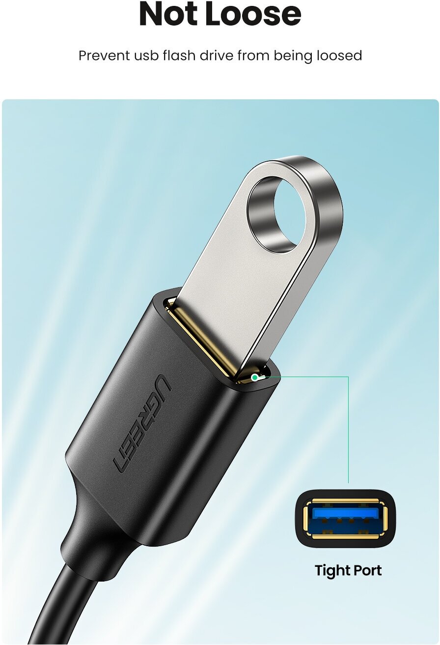 Кабель UGREEN US154 (30701) USB-C Male to USB 3.0 A Female Cable. Цвет: черный