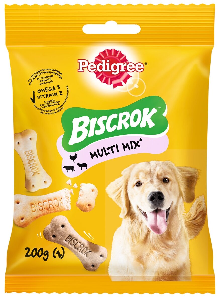 Лакомство для собак Pedigree Biscrok бисквитные косточки ассорти, 200 г