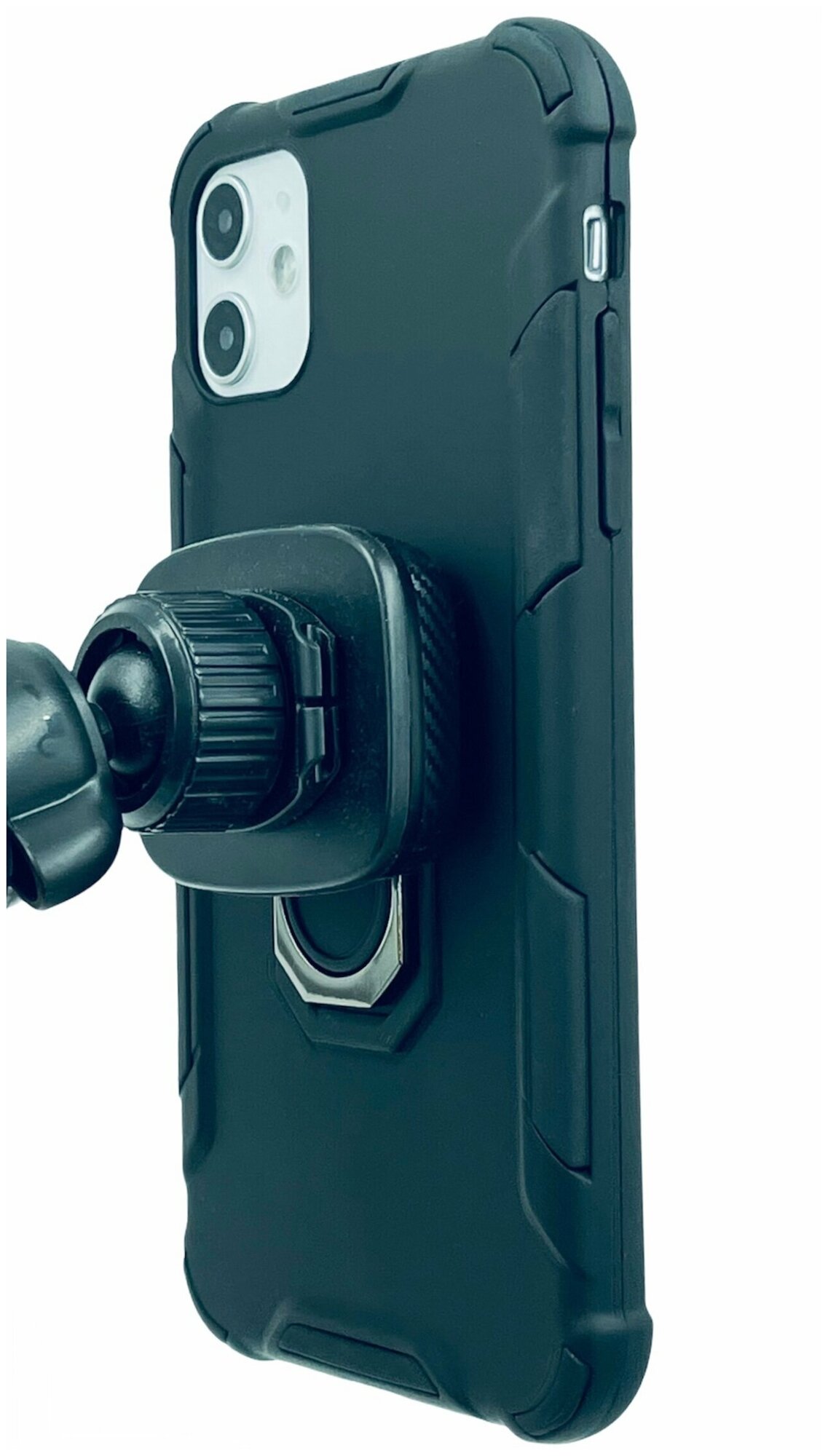 Чехол накладка противоударная для iPhone 11 чёрный с кольцом и магнитом