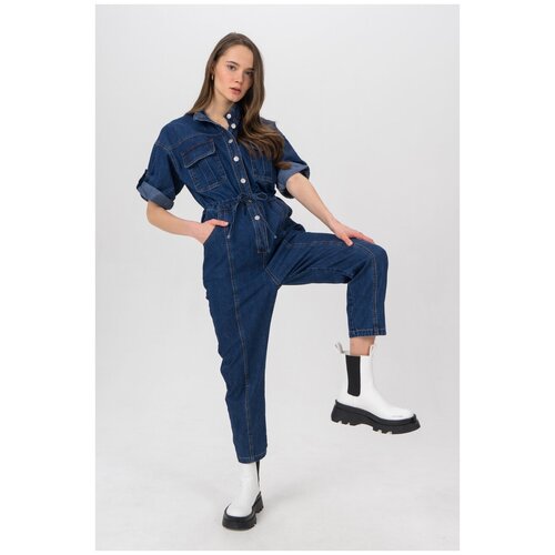 фото Джинсовый комбинезон с коротким рукавом tom farr t4f w2976.35 синий 46