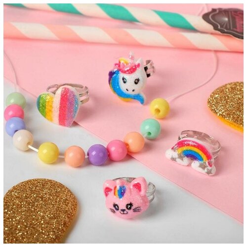 фото Набор колец детских и набор для создания бижутерии "сердечко" форма микс, цветные mikimarket