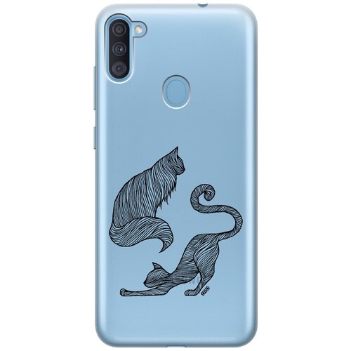фото Ультратонкий силиконовый чехол-накладка clearview для samsung galaxy a11 / m11 с 3d принтом "lazy cats" gosso