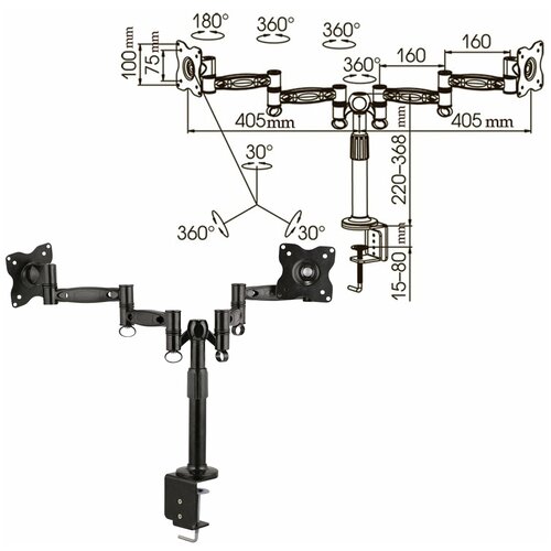 Кронштейн для 2 мониторов настольный KROMAX OFFICE-3, VESA 75/100, 10-24, до 2х10 кг, 7 степеней свободы, 20032, 1 шт. кронштейн kromax office 12 до 12кг black