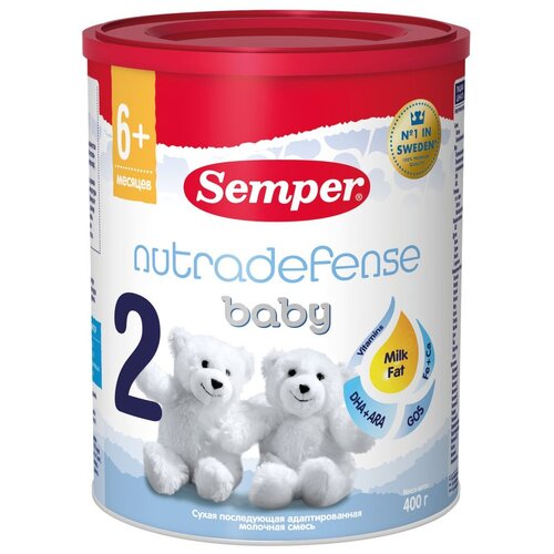 Смесь Semper Baby Nutradefense 2, с 6 месяцев, 400 г джинсы baby club на 6 месяцев