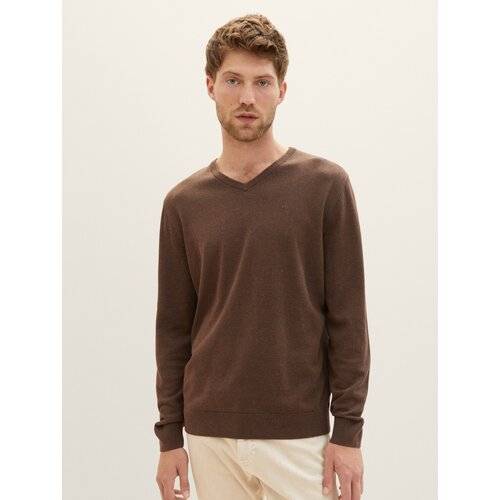 фото Пуловер tom tailor, длинный рукав, силуэт прямой, средней длины, размер s, коричневый