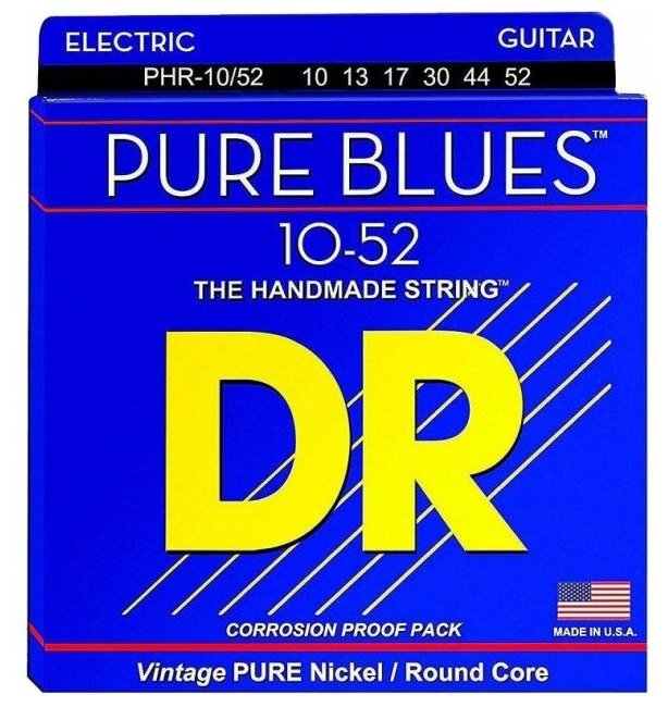 DR PHR-10/52 серия Pure Blues для электрогитары, чистый никель, Medium to Heavy (10-52)