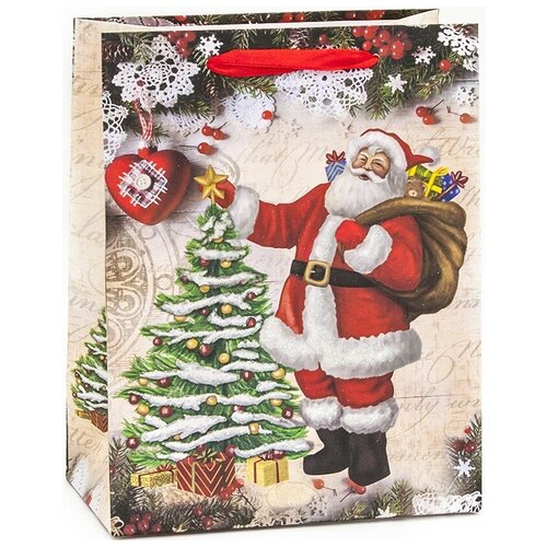 фото Пакет подарочный, дед мороз и елочка, с блестками, 23*18*10 см, 1 шт. дон баллон