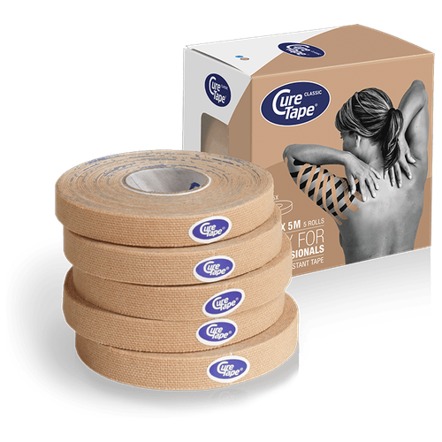 Кинезио тейп CureTape Classic 1см x 25м (рекомендован для лица), бежевый кинезио тейп лимфодренажный curetape punch 5см x 5м рекомендован для лица голубой