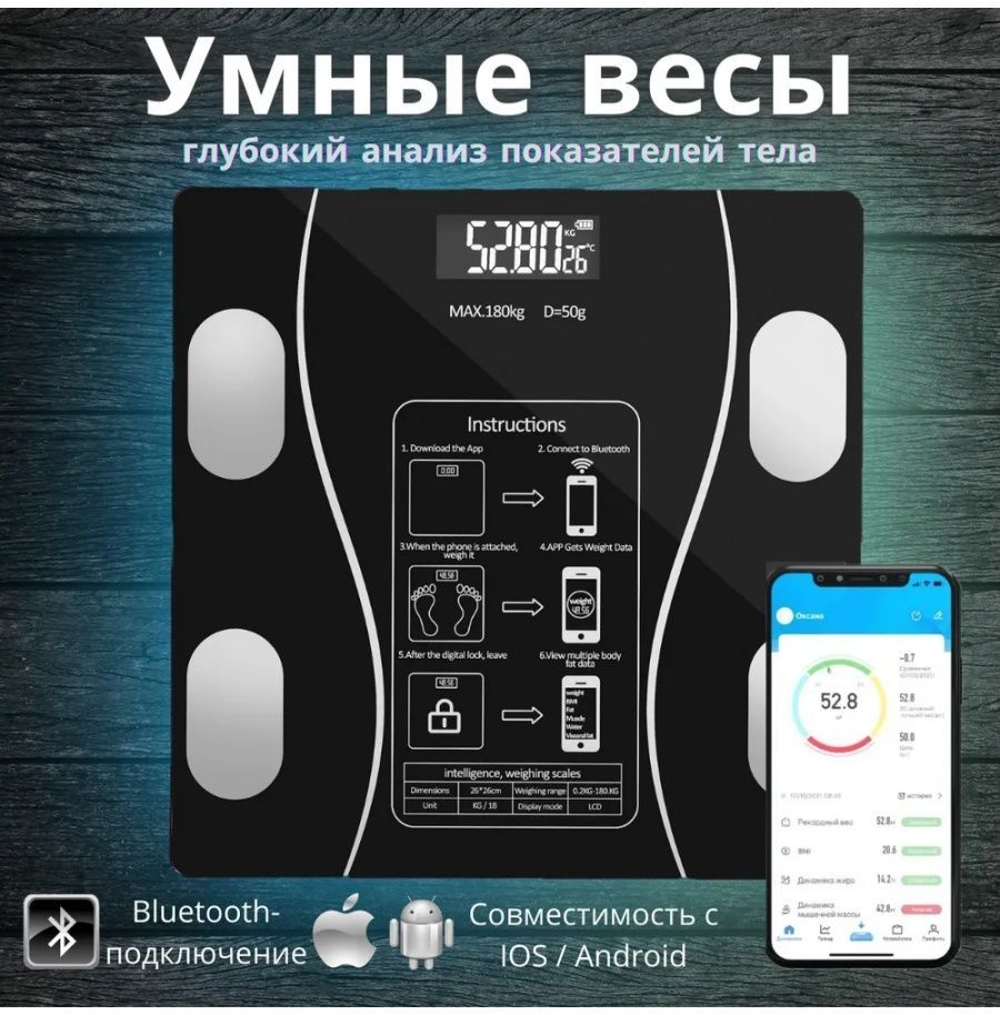 Напольные умные весы c bmi, электронные напольные весы для Xiaomi, iPhone, Android, черные