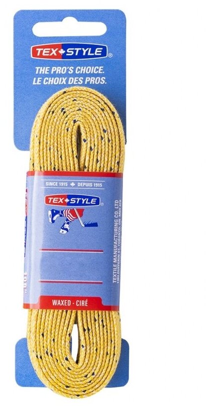 Шнурки для коньков Texstyle Double Blue Line Waxed, арт. 1510MT-YL-305, полиэстер, 305 см, желтый BLUE SPORTS