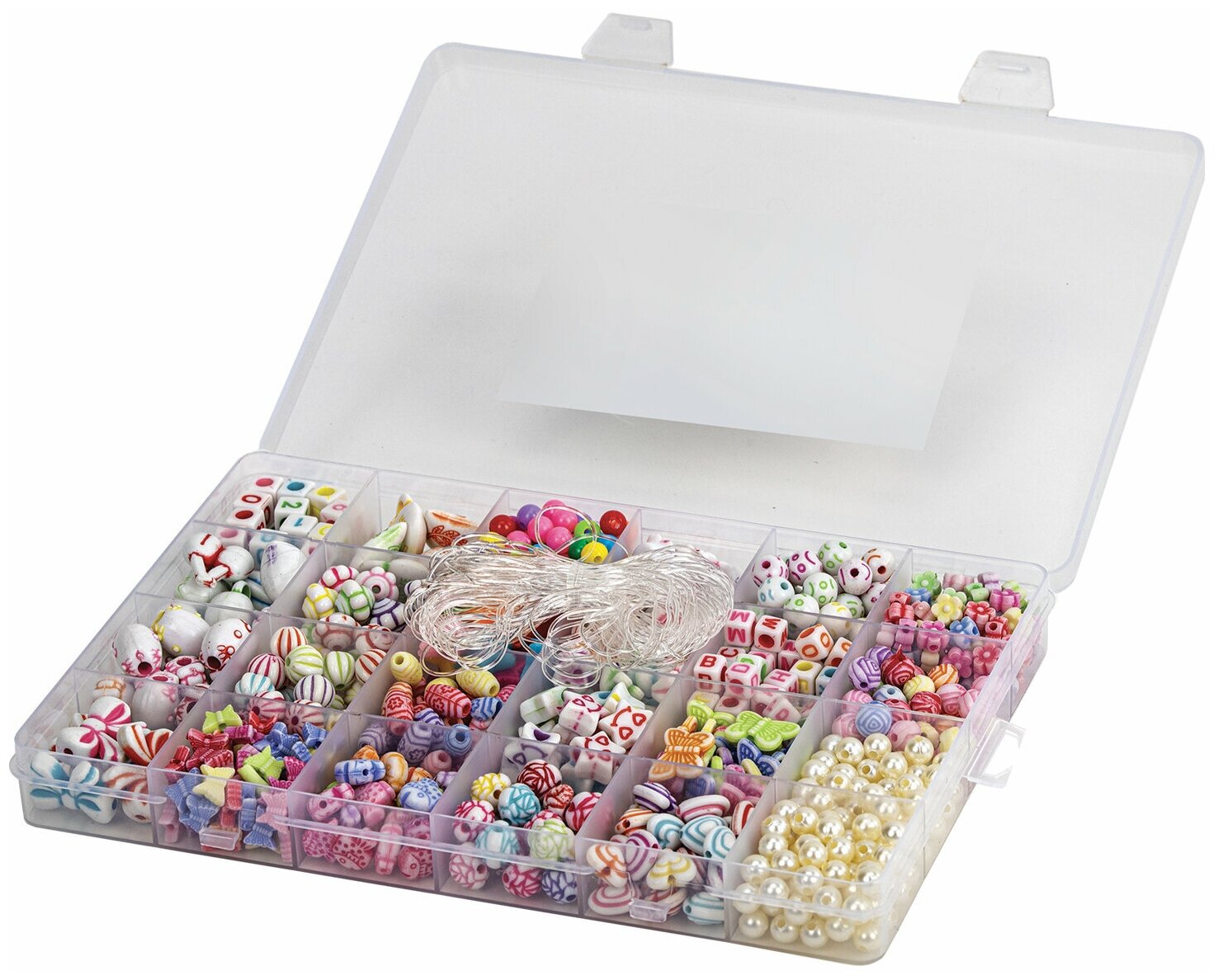Набор для создания украшений Brauberg beads set 450 бусин, 24 вида, нить, kids (664695)