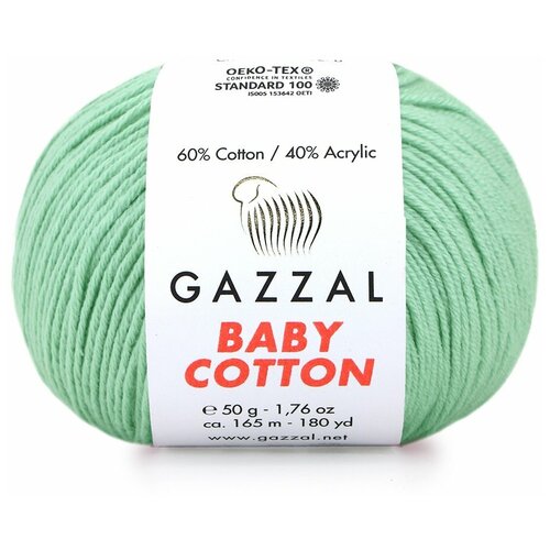 Купить Gazzal Пряжа Gazzal Baby Cotton (60% хлопок, 40% акрил) 50 г 165 м, 3425 мята