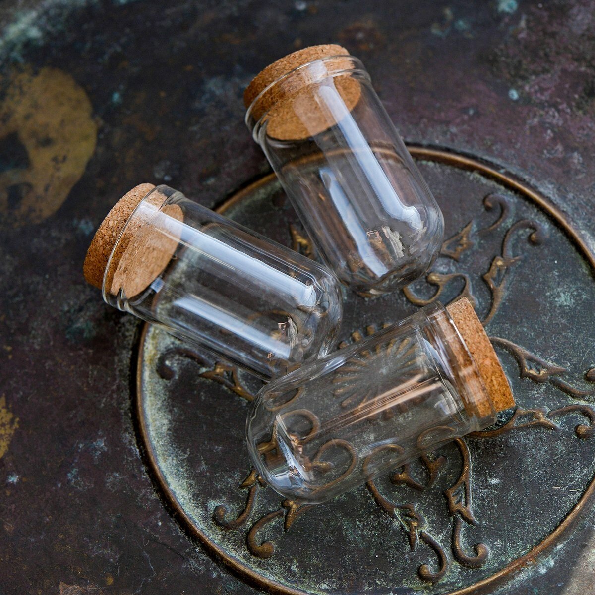 Стеклянная бутылочка-колба 4 шт. для рукоделия и хранения, прозрачная, размер 44.5x25 мм - фотография № 3
