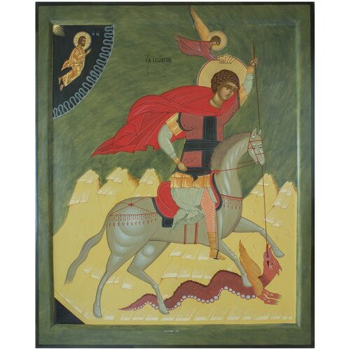 Икона Георгий победоносец (рукописная) 34-42 см икона священномученик аввакум рукописная 34 41 см золотофонная