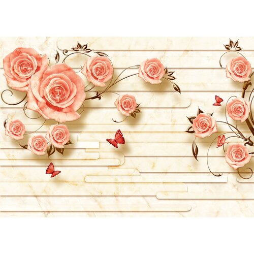 Моющиеся виниловые фотообои GrandPiK Плетущиеся розы на стене 3D, 280х200 см