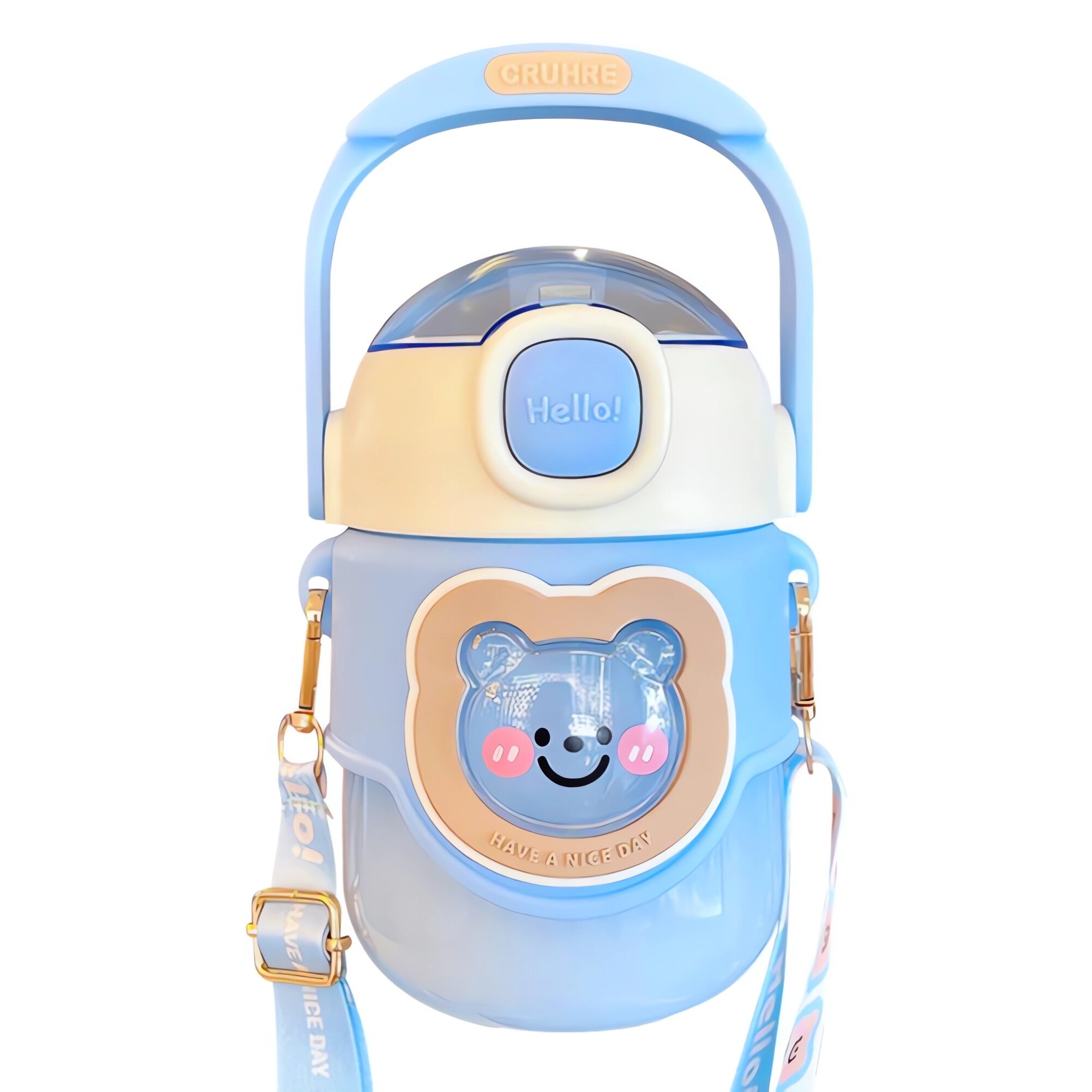 Термос-бутылка для воды, термокружка с трубочкой голубая для детей и взрослых голубая - фотография № 3