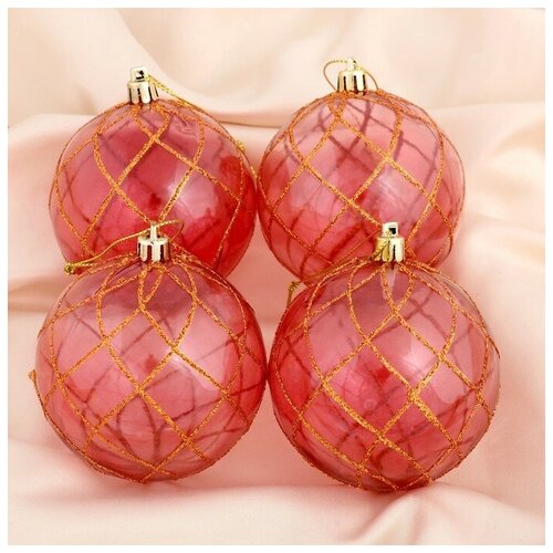 фото Зимнее волшебство набор шаров пластик d-8 см, 4 шт "золотая сеточка" розовый