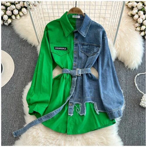 фото Рубашка , размер 42/50, зеленый, синий модный сочи