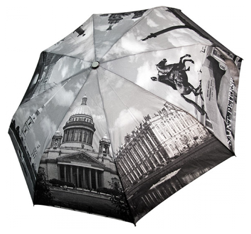 Зонт Петербургские зонтики, автомат, 3 сложения, купол 112 см, 8 спиц, чехол в комплекте, для женщин, серый
