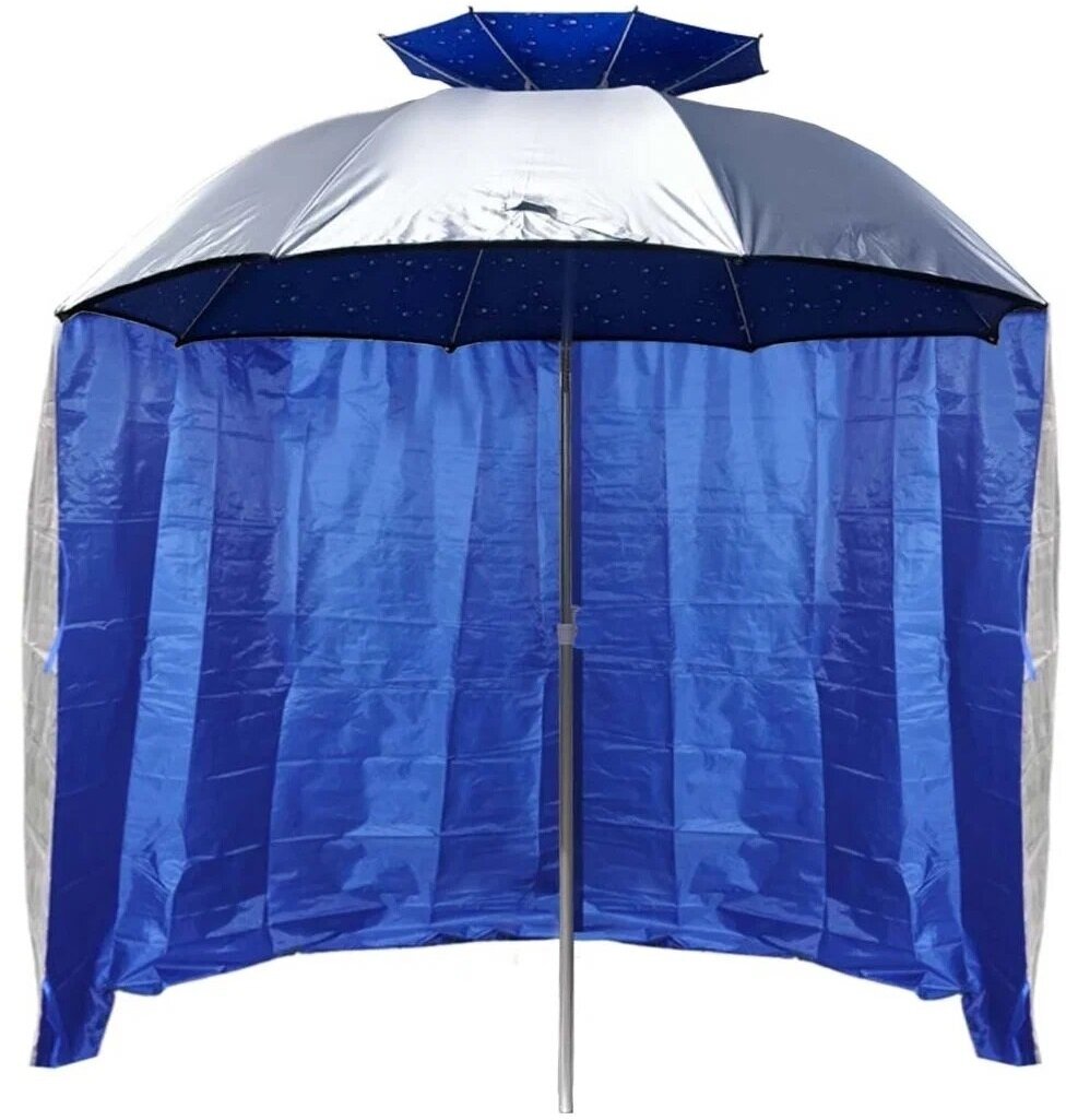 Палатка пляжная / Зонт пляжный со съемной шторкой - усиленная солнцезащита, вентиляция, наклон - диаметр 220см - алюминиевый каркас - фотография № 1