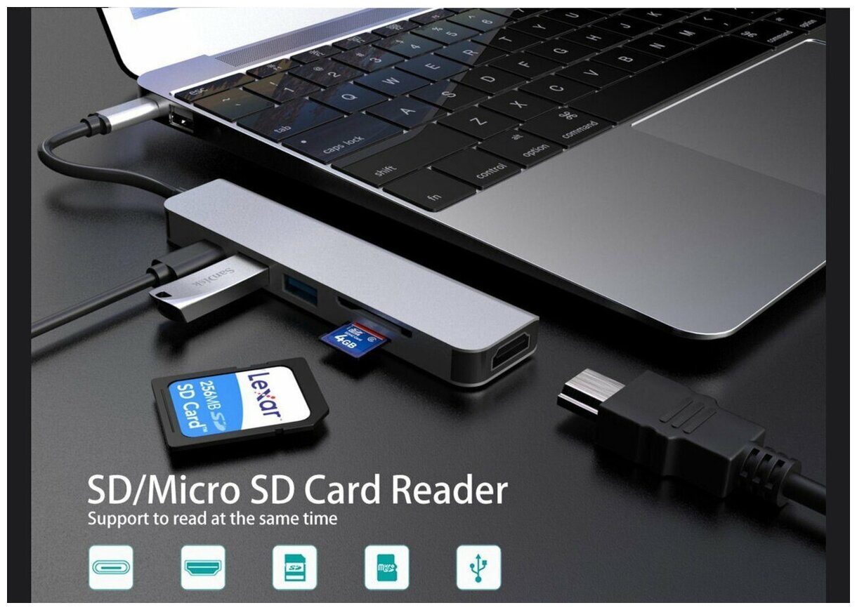 VCOM Telecom Концентратор USB Type-C VCOM Telecom CU4371 2 х USB 30 USB Type-C SD HDMI серебристый