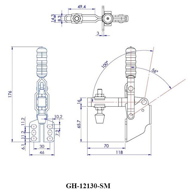 Зажим механический с вертикальной ручкой GH-12130-SM усилие 227 кг 