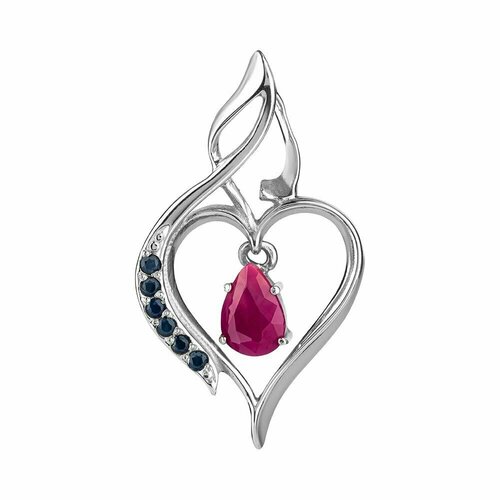 фото Corde серебряная подвеска "сердце с каплей" с натуральными сапфирами и рубином, серебро 925 пробы