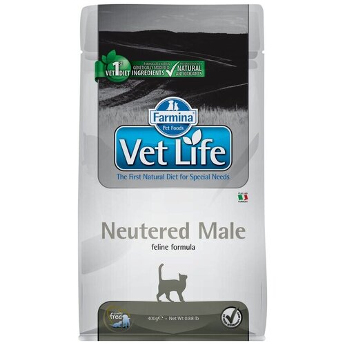 Vet Life Cat Neutered Male с курицей диетический сухой корм для кастрированных котов 0,4кг