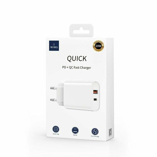 сетевое зар устр wiwu quick 1usb 1c 20w wi u002 черное Сетевое зарядное устройством wiwu wi-u002 (белый) с кабелем в комплекте