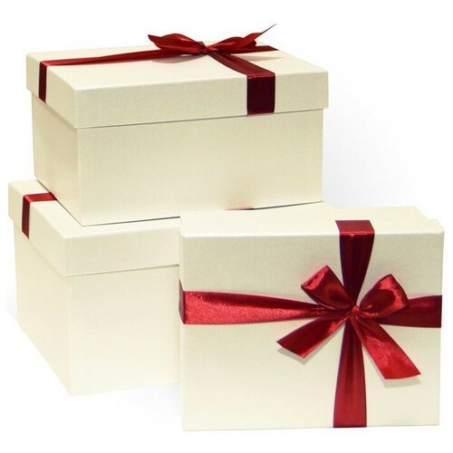 фото Набор коробок красный бант, ванильный, перламутр, 23*19*13 см, 3 шт. дон баллон