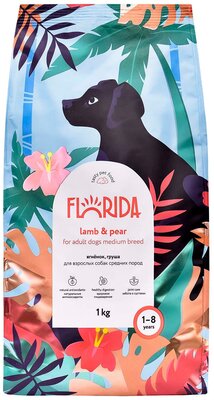 Сухой корм FLORIDA для собак средних пород, с ягненком и грушей 1 кг